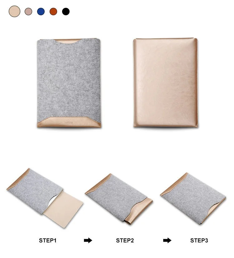 New Wool Felt For Macbook Air 13 A1466 Laptop Cover Wool Felt Pouch Bag PU Leather For Macbook Air 13 Laptop Sleeve Pouch Bag (6)