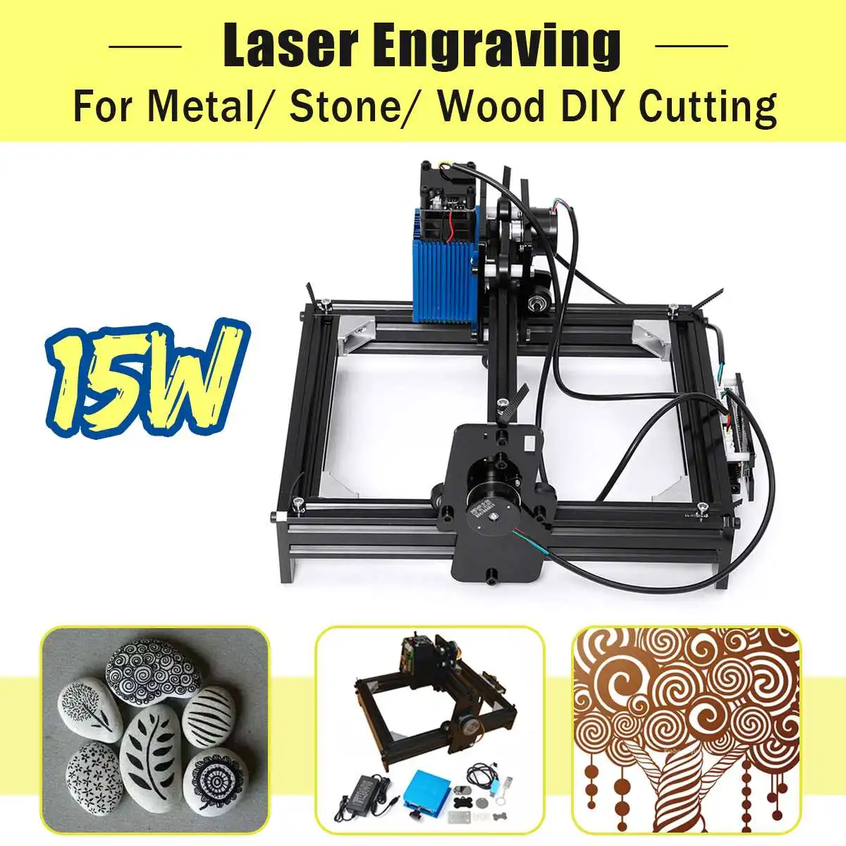 High Power Precision DIY 10/12/15W 15000mW Laser Engraving Machine Metal Wood Marking Engraving ...