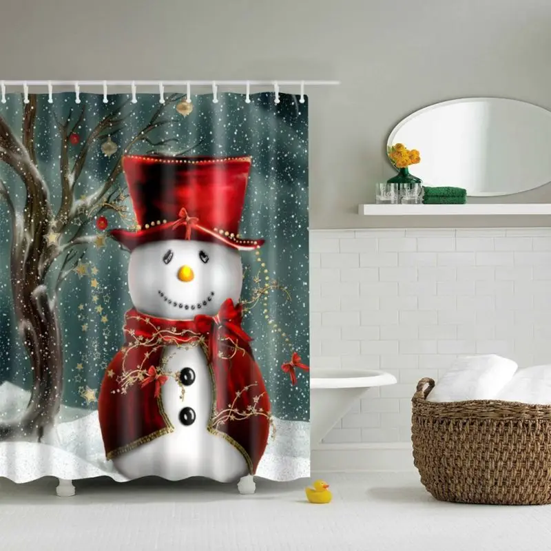 

Christmas Sleepy Snowman Elk Deer Santa Claus Pattern Waterproof Bathroom Curtain Home Snowman Shower Curtain Merry
