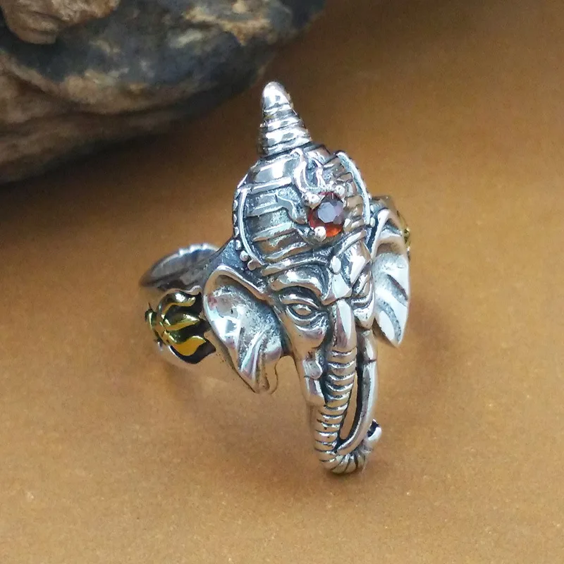 S925 Sterling Silver Retro Thai Elephant Argento Open Ended Maschile Anello Di Personalità Della Moda