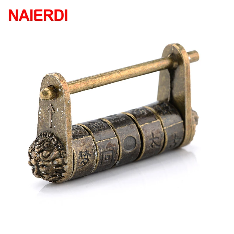 Naierdi Zinc Alloy Chinese Vintage Antique Bronze Keyed Padlock Retro