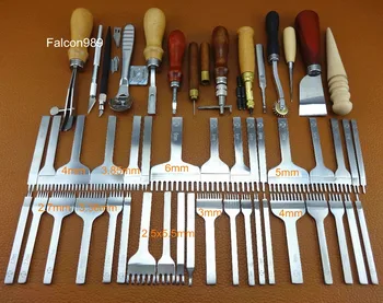 

50pcs Leather Craft Sew Stitch Knife Cutter Punch Chisel Pricking Iron Groover Creaser Beveler Skiving Edger Slicker Awl Tool Se