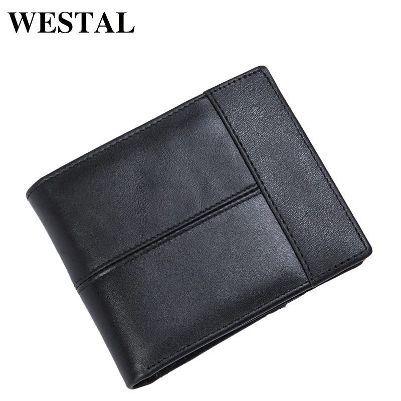 Goedkoop WESTAL Portemonnee mannelijke Lederen Korte Portemonnee mannen Vintage Koe Lederen Casual Man Portefeuilles Portemonnee Standaard Card Houders 8064