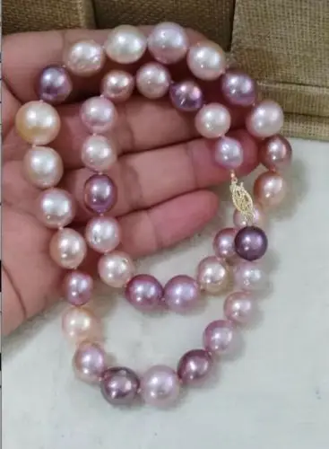 

Free shipping hot sale Women Bridal Wedding Jewelry >> 12mm natural south seas kasumi pink purple pearl necklace 17inch