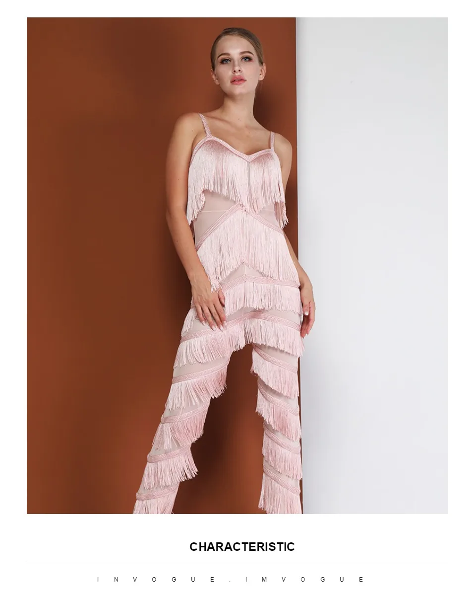 INVOGUE. IMVOFUE Новое поступление Модные кисточки сетки Сексуальная Спагетти ремень Bodycon знаменитости комбинезон
