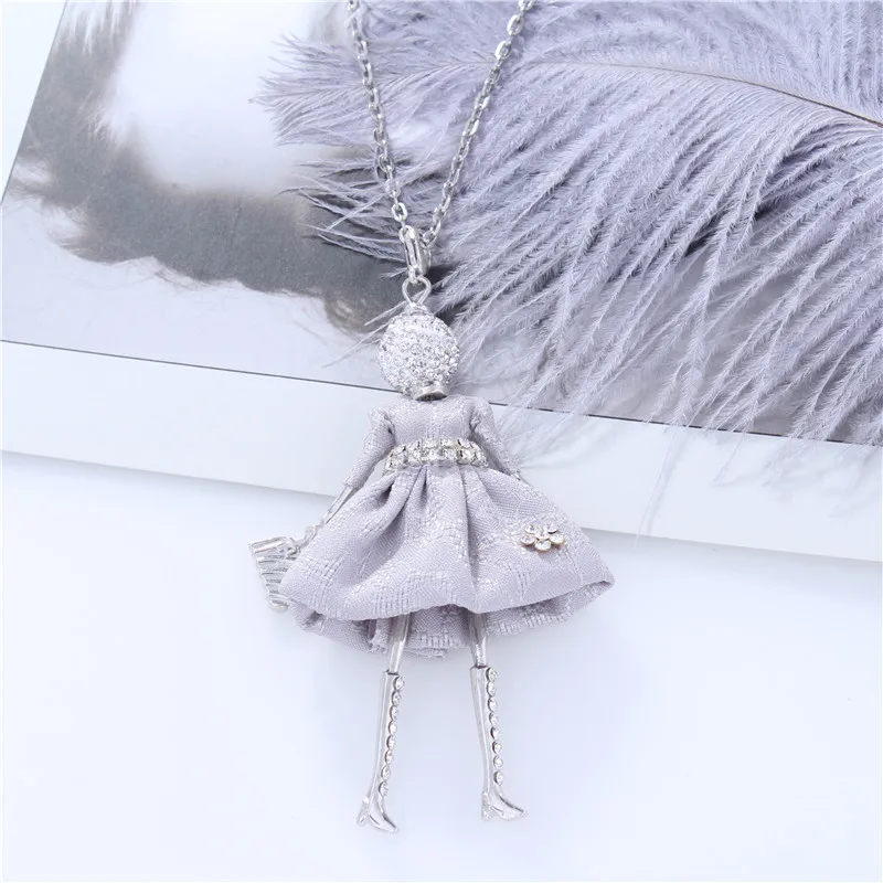 Фигурное Кукольное ожерелье с подвеской для женщин, горный хрусталь, пояс, цветочный дизайн из сплава серебряного цвета, ожерелье для девочек, длинный свитер, цепочка, ювелирные изделия