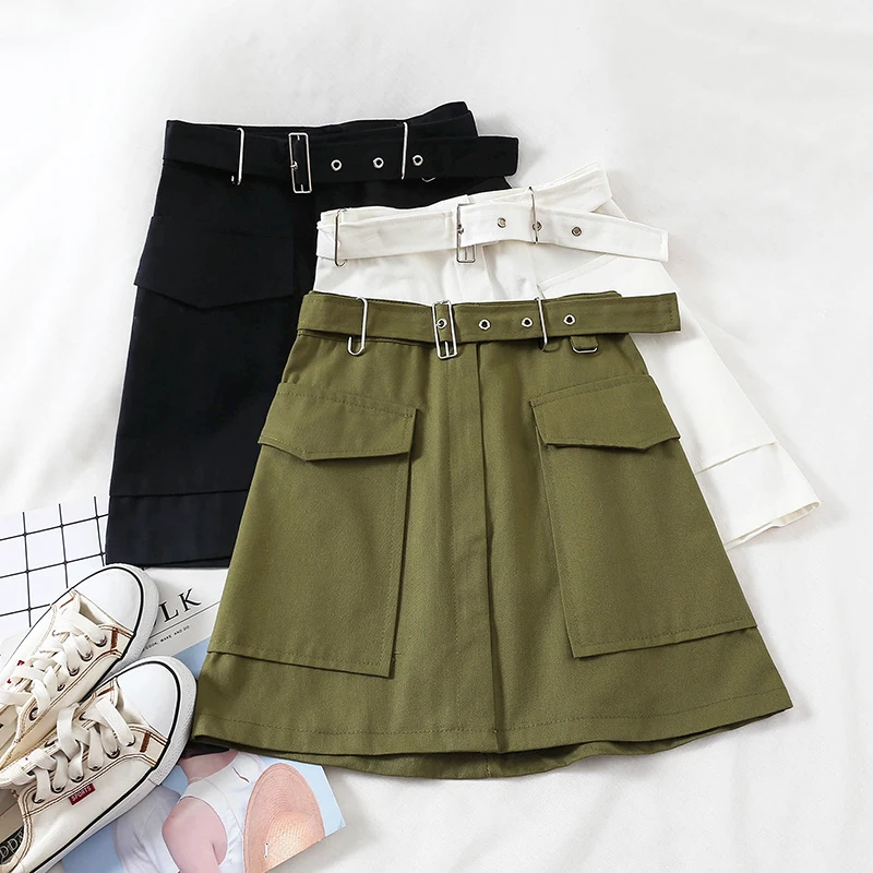 

2019 new fashion women's skirts Retro high waist double pocket slim skirt G712
