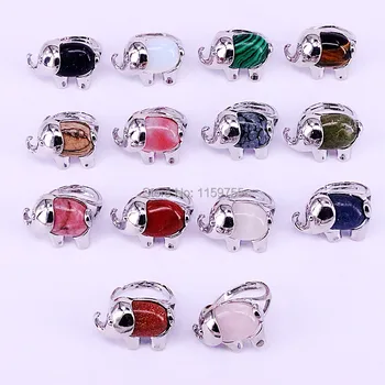 

10Pcs Lapis Lazuli Opal Pink Quartz Tiger Eye Gem Stone Animal Elephant Ring for Women Charm Rings Fashion Jewelry