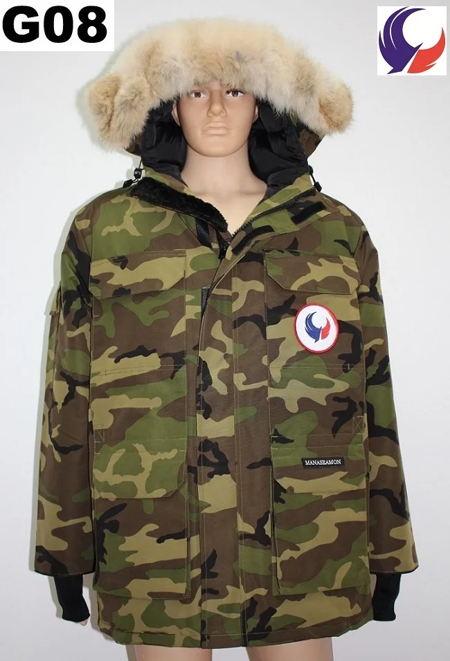 Классическое мужское зимнее-40 градусов пальто, куртка-парка с гусиным пухом, куртка с натуральным большим меховым воротником для Антарктиды G08 - Цвет: Camo