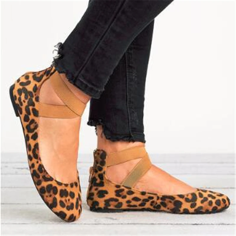 

Women Summer Shoes Women Leopard Flats Comfort Closed Pointy Toe Cross Tied Flats Leopard Sexy Dress Formal Party Ballet Flats