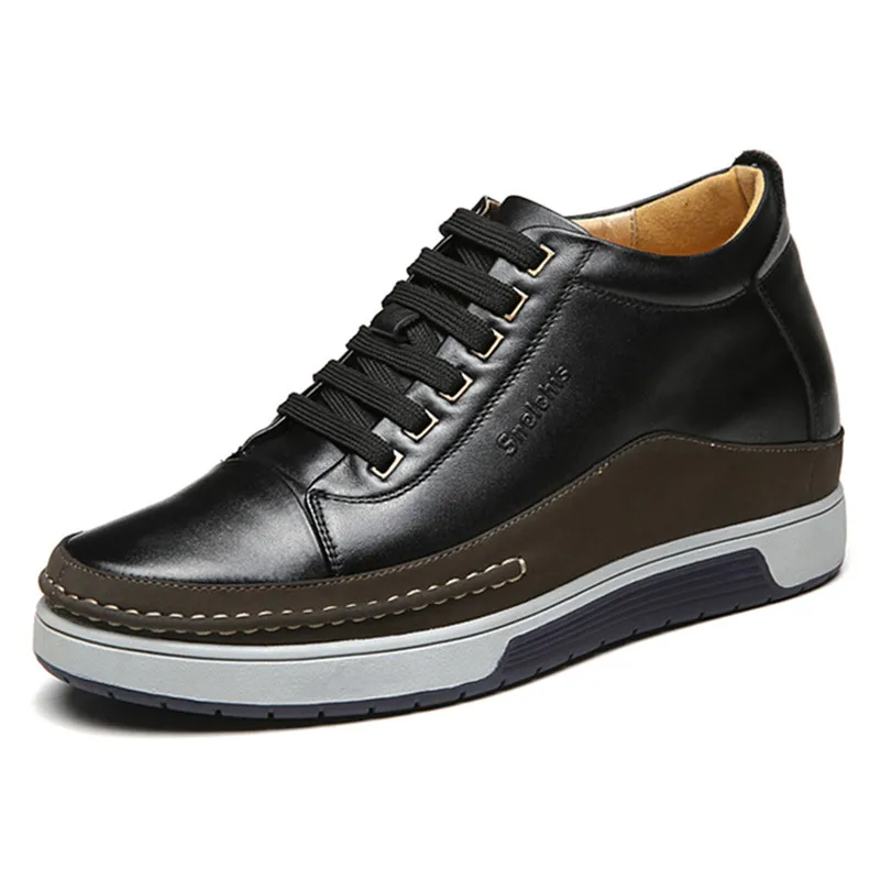 

New 7 CM Height Increasing Men's Lace-up Round Toe Invisible Elevator Genuine Leather Casaul Shoes With Lift Higher Insole