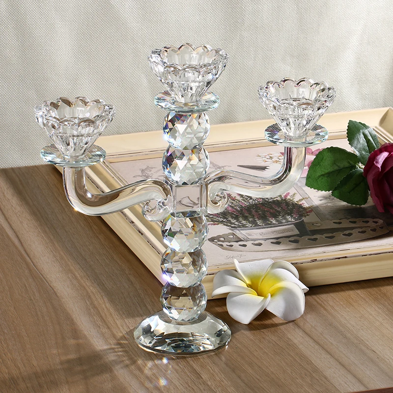 10.6'' Clear K9 Crystal Ball Candlestick Candle Big Holders 3 arms
