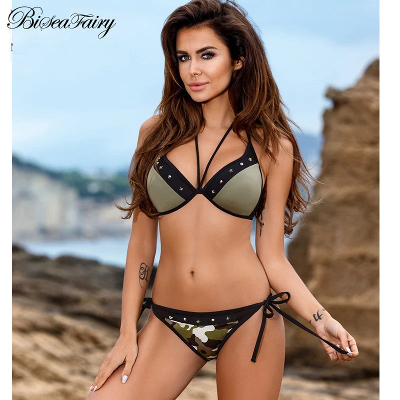 

Biseafairy 2019 Sexy Bandage Bikinis Women Swimsuit Push Up Swimwear Halter Top Brazilian Bikini Set Beach Bathing Suits Swim