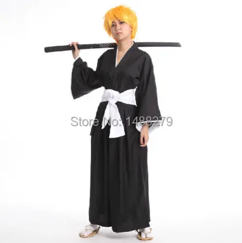 

Anime Bleach Black Shinigami Death Kimono Cosplay Costume Halloween New