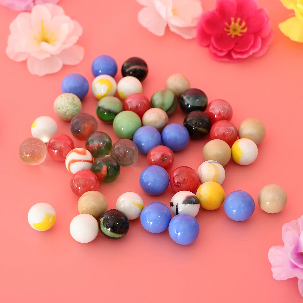 45pcs 16mm Assorted Glass Beads Marbles Funny Chinese Checkers Glass Bead Marble Ball Run Toys Fish Tank Decor 