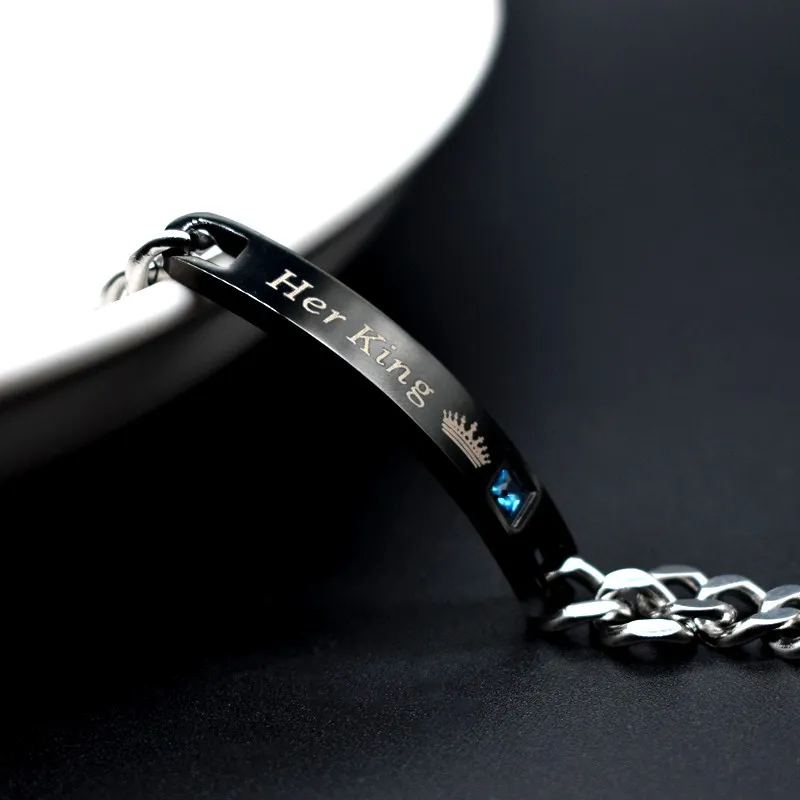 2pc/Set Romantic His Queen Her King Couple Bracelets Stainless Steel Matching Wristband Lovers Bracelet Crown Charm Bracelet 2pc/Set Romantic His Queen Her King Couple Bracelets Stainless Steel Matching Wristband Lovers Bracelet Crown Charm Bracelet