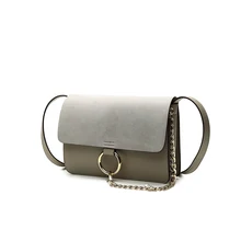 Famous brand european style chain nubuck leather flap bag panelled messenger bag shoulder pouch women pu leather metal ring