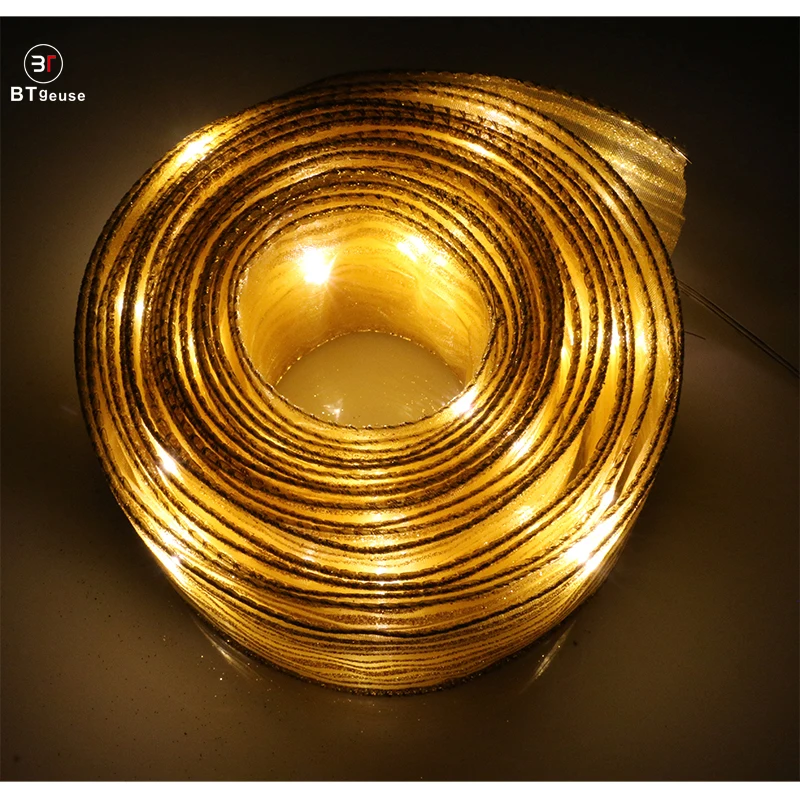 BTgeuse 2M 5M Organza Golden Striped Ribbon Lights for Bedroom Holiday Party Wedding Christmas and Garden Decoration Warm White BTgeuse 2M 5M Organza Golden Striped Ribbon Lights for Bedroom Holiday Party Wedding Christmas and Garden Decoration Warm White