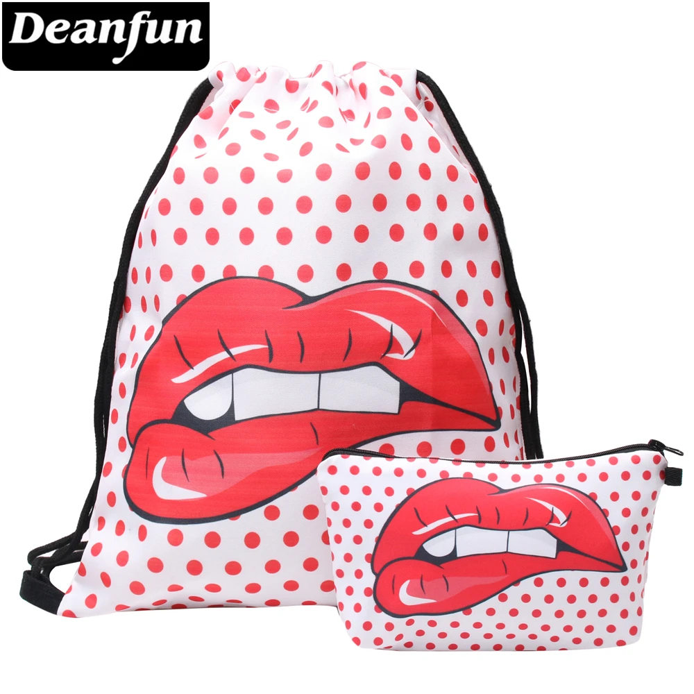 

Deanfun 2PCS/Set Red Lip Drawstring Bag 3D Printed Women Organizer Necessity 025