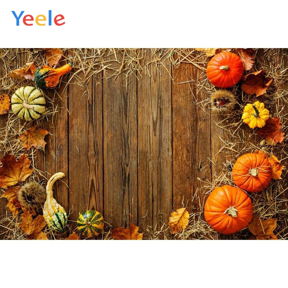 

Yeele Vinyl Autumn Harvest Pumpkin Hay Wood Board Photography Background Thanksgiving Day Photocall Backdrop For Photo Studio