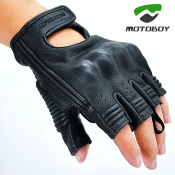 

2018 New MOTOBOY Half Finger Motorcycle Gloves Summer Breathable Motorbike Glove Made of Sheepskin Leather Black Size M L XL XXL