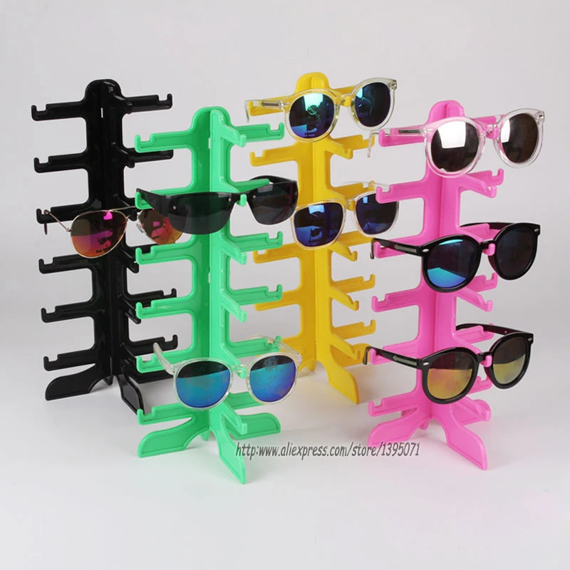 

High Quality Colored Sunglass Display Stand Glass Showing Rack Jewelry Holder Eyeglasses Shelf for 6 pairs Sunglasses Display
