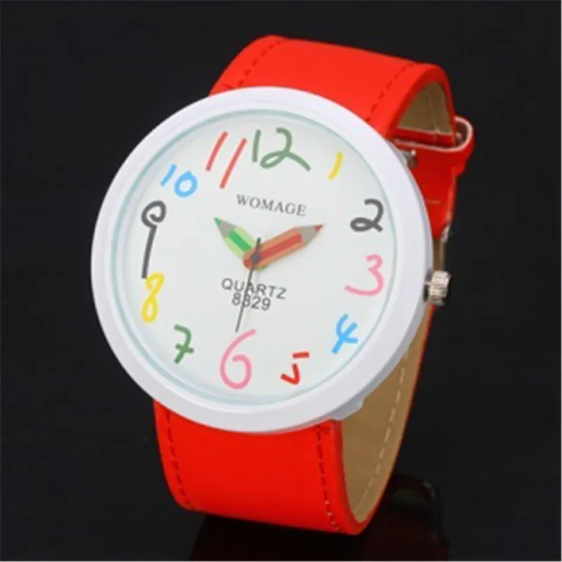 Часы для девочек Новая мода карандаш указатель Enfant Saats милые большое количество кожи кварцевые часы Горячая relogio infantil