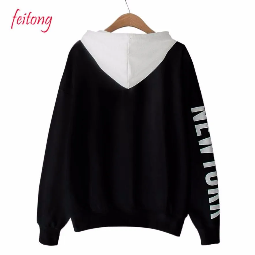 

FEITONG 2018 Autumn Women Fashion Letter Print NEW YORK Hoodies Women Long Sleeve Casual Cropped Sweatshirt Pullover Hoodies