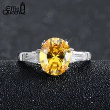 Effie Queen New Trendy Luxury Austrian Zircon Engagement Ring Platinum Plated Wedding Rings for Women DR51