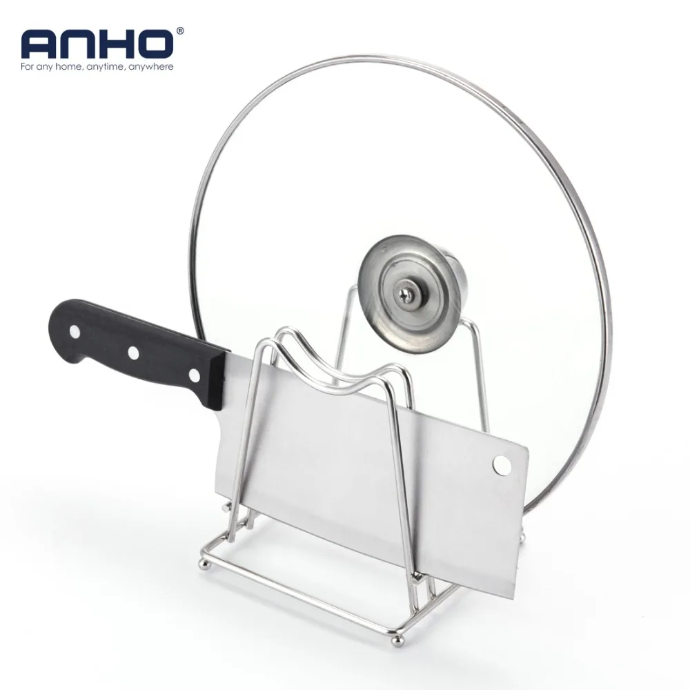 ANHO Cutting Board Holder Stainless Steel Pot Lid Rack Stand Knife Block Dish Storage Shelf Kitchen Utensils Organizer Silver