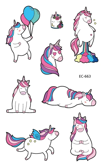 EC47-670 New Cartoon Cute Kids Children Animal Unicorn Horse Temporary Tattoo Sticker Body Art Fake Flash Taty Tatoo - Цвет: EC663