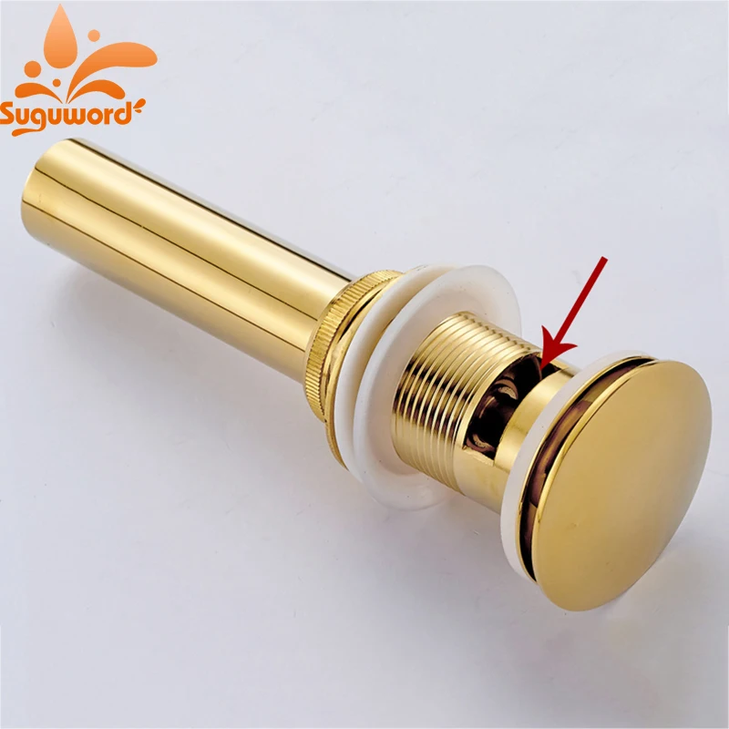 

Free Shipping Gold Finish Bathroom Pop up Sink Drain with Overflow