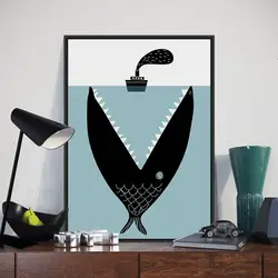 Современный А4 художественный Принт плакат скандинавский минималистичный настенный Рисунок мультфильм Рыба Лодка Картина на холсте для