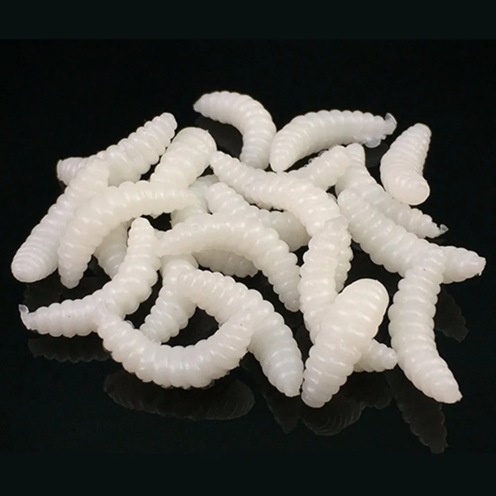 50pcs 2cm Smell hand pole bait fishing lure soft bread bug bionic grubs trout lure soft bait hot fishing - Цвет: Pearl White