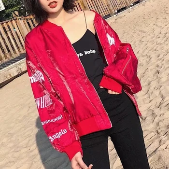 

Bella Philosophy 2018 spring women long sleeve jacket O Neck fashion letter female jacket zipper velvet ladies embroidery jacket