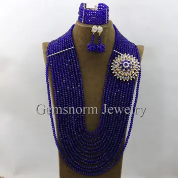 

2017 Royal Blue Long African Beads Jewelry Set Latest Nigerian Beaded Jewelry Set 26inches Necklace Set Free Shipping WB687