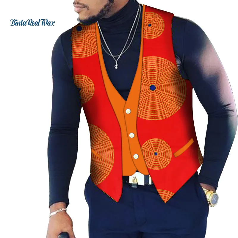 Мужская африканская рубашка на заказ Bazin Riche, лоскутный принт, топ, жилет, хлопок, Дашики, традиционная африканская одежда WYN107 - Цвет: 12