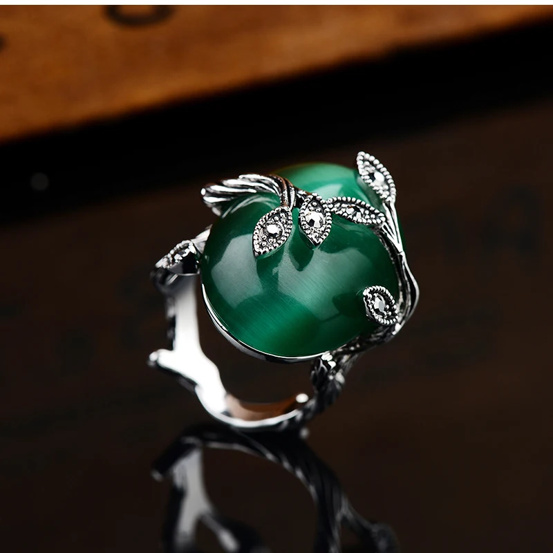 K's гаджеты резное кольцо антикварные серебряные тарелки натуральный зеленый опал ювелирные изделия винтажные Ретро Кольца Циркон большой камень кольцо для женщин
