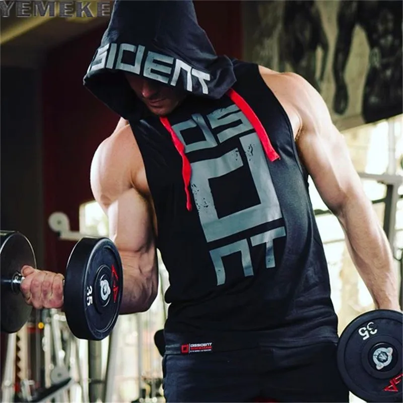 Discount Up to 50 YEMEKE Cotton Tank Tops Hoodie Fitness Mens