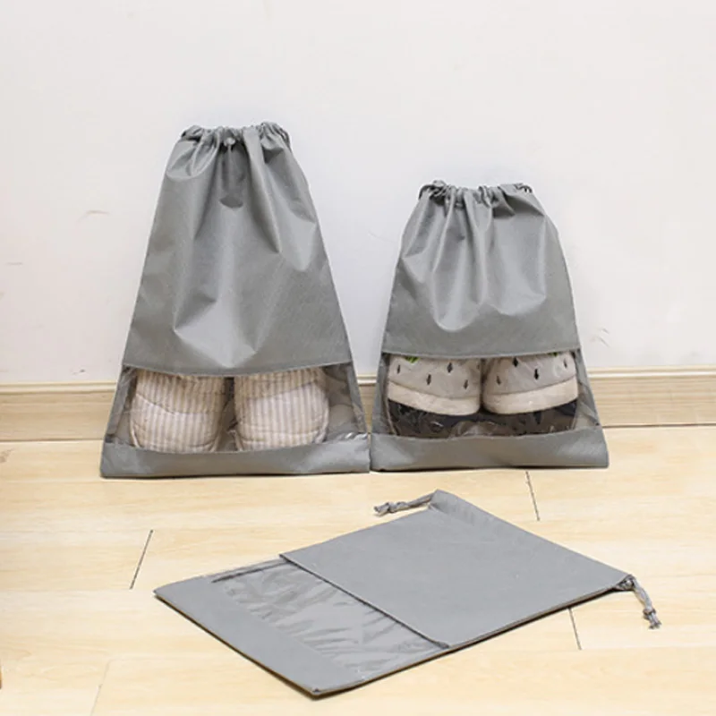 Утолщенный портативный нетканый мешок для обуви и многоцелевой Органайзер на молнии и шнурок для хранения белья для путешествий 1 шт