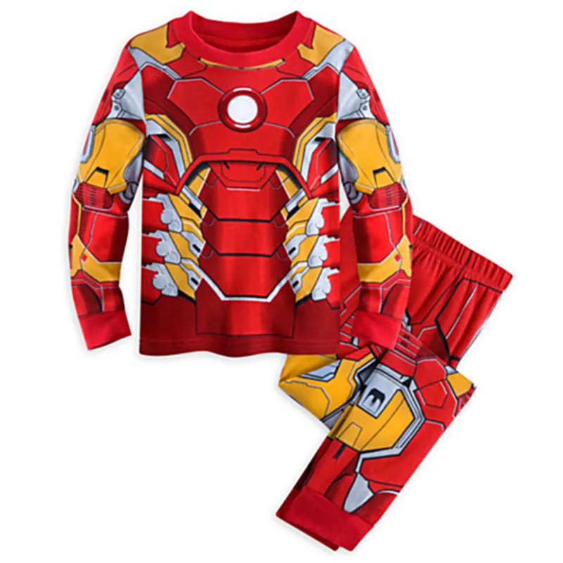 Детские хлопковые пижамы с изображением Капитана Америки, Железного человека, Человека-паука пижамы для мальчиков комплект детской одежды с супергероями