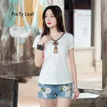 Летние Новые Ретро Национальный стиль бисером v-образным вырезом