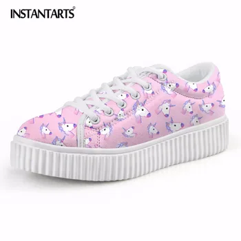 

INSTANTARTS Cute Pink Horse Design Female Flats Shoes Classic Women Low Style Platform Shoes for Woman Casual Ladies Creepers