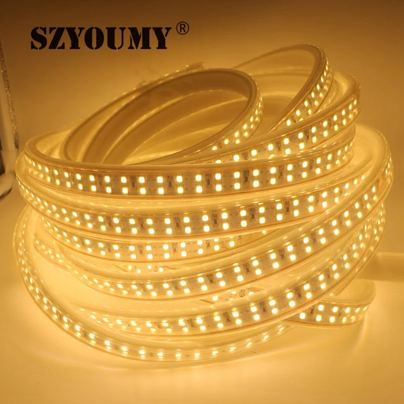 SZYOUMY AC 220 V 240 V SMD 2835 Светодиодная лента, двойная светодиодная лента 208 светодиодный s/M, водонепроницаемая трубка IP66, Светодиодная лента s