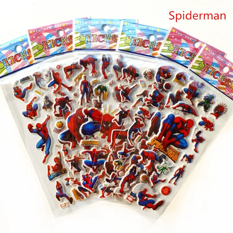 10 Sheets 3D Puffy Bubble Stickers Cartoon Spiderman Dinosaur Pikachu Waterpoof DIY Stickers Emoji PVC Scrapbook Gifts For Kids