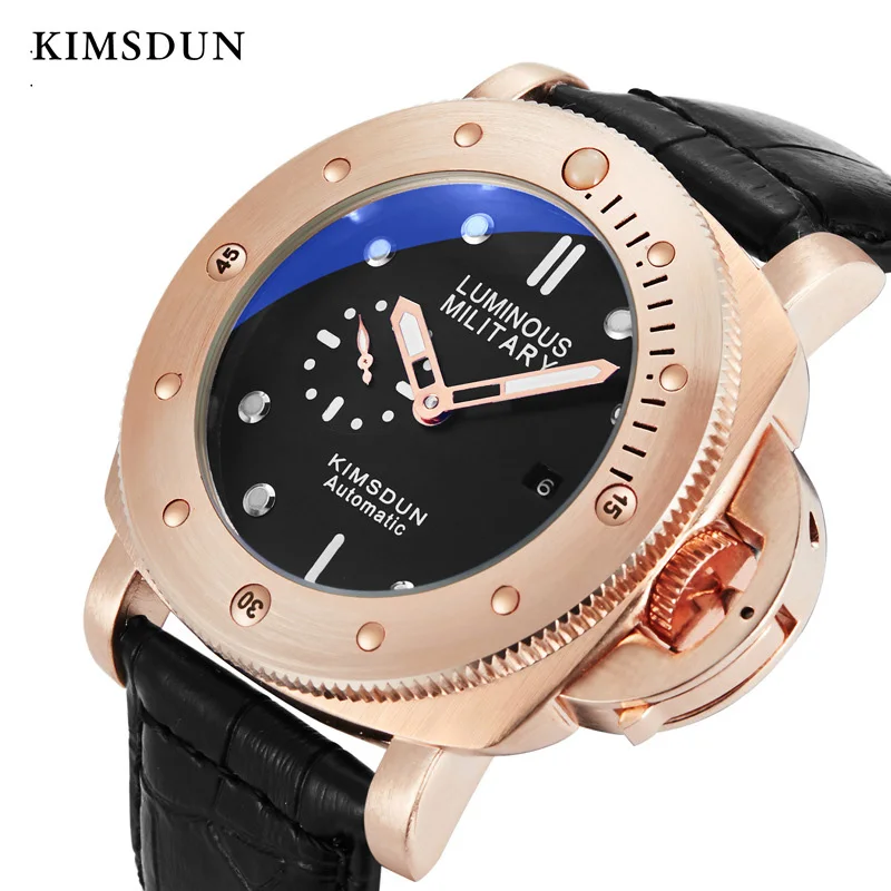 

KIMSDUN Mechanical Watch Men automatic self-wind rose gold watches luxury 3Bar Water Resistant Buckle reojes de hombre new 2019