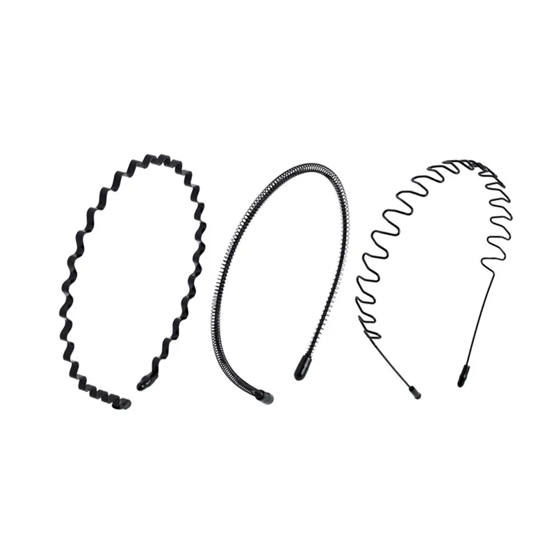 

CHIMERA 3Pcs/set Metal Hairband for Men Simple Black Headband Waved Style Sports Head Hoop Women Unisex Fashion Hair Accessories