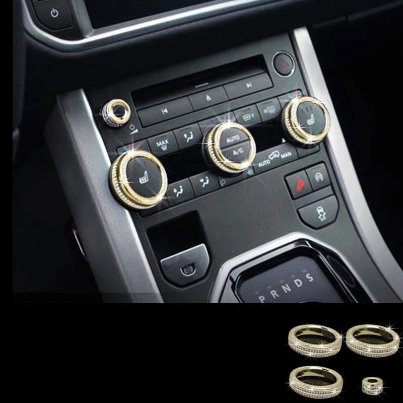 

4pcs Silver / Gold Diamond Style Front Center AC Switch Adjust Knob Cover Trim Ring Fit For Range Rover Evoque RRE 2012-2018