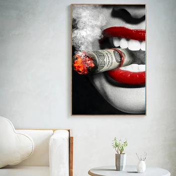 

Canvas Painting Modern Wall Art Poster Burning Money Smoking Clouds For Living Room Home Decor Artwork Picture