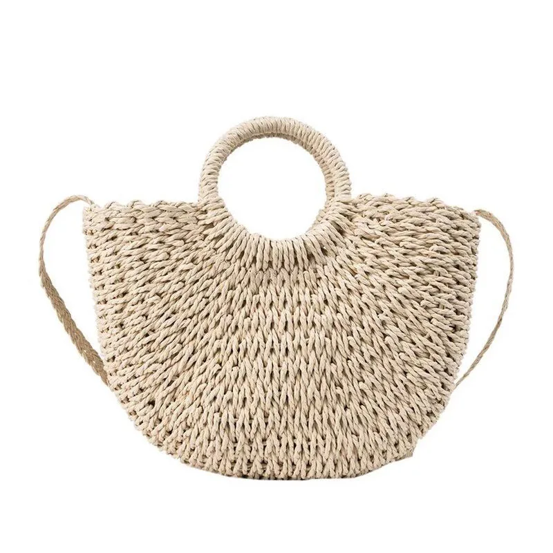 

2019 New Summer Women Bag Handbag Fashion Tote Bags for Women Girl 's Beach Handbag Straw Bag Lady Semicircle Art Beach Bag